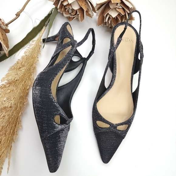 Alexandre Birman Black Silver Sparkle Slingback Heels Size 36.5 - Picture 12 of 15
